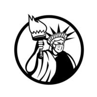 estátua da liberdade usando máscara cirúrgica ícone de círculo vetor