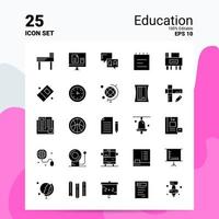 25 conjunto de ícones de educação 100 eps editáveis 10 arquivos idéias de conceito de logotipo de negócios design de ícone de glifo sólido vetor