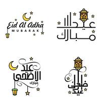 pacote moderno de 4 ilustrações vetoriais de saudações desejos para o festival islâmico eid al adha eid al fitr lanterna da lua dourada com lindas estrelas brilhantes vetor