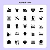 conjunto de ícones de rotina de higiene sólido 25 vetor design de estilo glifo conjunto de ícones pretos web e design de ideias de negócios móveis ilustração vetorial