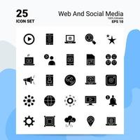 25 conjunto de ícones da web e de mídia social 100 eps editáveis 10 arquivos ideias de conceito de logotipo de negócios design de ícone de glifo sólido vetor