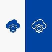 nuvem cloudcomputing cloudsettings linha e glifo ícone sólido banner azul linha e glifo ícone sólido banner azul vetor