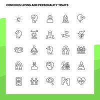 conjunto de vida consciente e traços de personalidade conjunto de ícones de linha 25 ícones design de estilo de minimalismo vetorial conjunto de ícones pretos pacote de pictograma linear vetor
