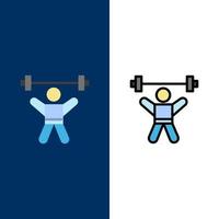 atleta atletismo avatar fitness ícones do ginásio plano e linha cheia conjunto de ícones vector fundo azul