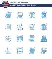 grande pacote de 16 eua feliz dia da independência eua vector blues e símbolos editáveis de férias bolo cole eua americano editável elementos de design do vetor do dia dos eua