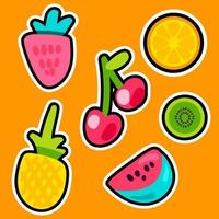 conjunto de adesivos de cores de doodle de frutas vetor