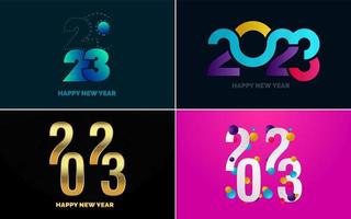 grande conjunto de design de texto de logotipo de feliz ano novo de 2023. modelo de design de número 2023. coleção de símbolos de feliz ano novo de 2023 vetor