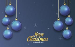 feliz natal banner azul escuro com bolas. cartão de Natal vetor