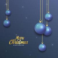 feliz natal banner azul escuro com bolas. cartão de Natal vetor