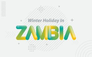 férias de inverno na Zâmbia. tipografia criativa com efeito de mistura 3d vetor