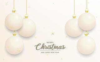 decoração festiva de natal bolas de natal brancas e douradas para o site. redes sociais. blog ou seu canal de vídeo vetor