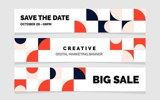 Reserve a data. marketing digital criativo e banner geométrico de grande venda vetor