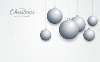 elegante fundo de natal branco brilhante com enfeites de prata e lugar para texto vetor