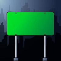 sinal de estrada verde retangular em uma paisagem de fundo de uma cidade à noite. copie o espaço para o texto. vetor
