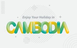 aproveite suas férias no Camboja. tipografia criativa com efeito de mistura 3d vetor