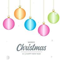 elementos de bola decorativa brilhante plano feliz natal pendurado fundo vetor
