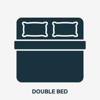 cama de casal com travesseiro para ícone de silhueta de quarto. colchão de casal no pictograma de glifo de quarto de hotel. resto da noite dormir móveis em casa, hospital, ícone do motel. ilustração vetorial isolada. vetor