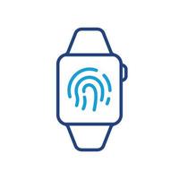 relógio inteligente com ícone de linha de cores de tecnologia de identificação de impressão digital. toque em id no pictograma linear do smartwatch. relógio com símbolo de contorno de tela sensível ao toque. curso editável. ilustração vetorial isolada. vetor