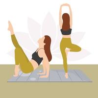 jovem mulher fazendo pose de ioga, yoga asana, praticando ioga, jovem mulher fazendo fitness, dançarinas, garotas magras, garota praticando esporte vetor