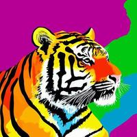 retrato de tigre descolado de pop art colorido vetor
