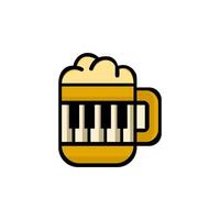 design de logotipo de música de piano de vidro de cerveja criativa vetor