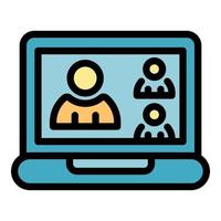 vetor de contorno de cor de ícone de reunião on-line familiar