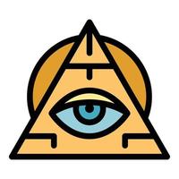 vetor de contorno de cor de ícone de amuleto de olho de pirâmide