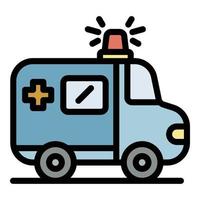 vetor de contorno de cor de ícone de carro de ambulância