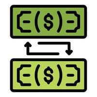 vetor de contorno de cor de ícone de troca de notas de dólar