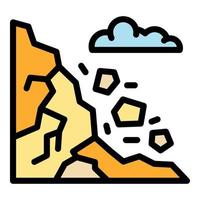 vetor de contorno de cor de ícone de queda de rochas de montanhas