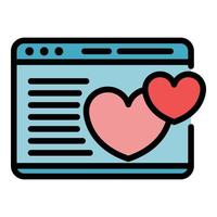 vetor de contorno de cores de ícone de página da web de coração de amor