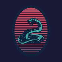 mão legal desenhada de ilustração de python com cor vermelha e verde. ilustração de cobra verde com grunge vermelho e fundo marinho vetor