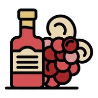 vetor de contorno de cor de ícone de uva e garrafa