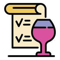 vetor de contorno de cor de ícone de menu de vinhos