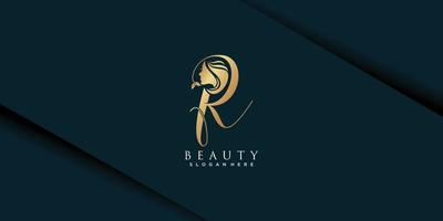 logotipo de mulher de beleza com conceito de letra r vetor premium