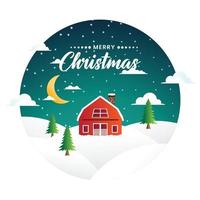 paisagem de inverno de natal com casa de vila e árvore de natal. design de cartaz festivo de natal vetor