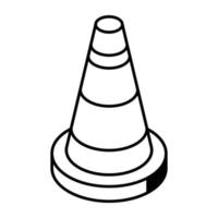 ícone isométrico de contorno premium do cone de trânsito vetor