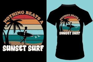 nada supera um slogan de surf do pôr do sol design de camiseta de vetor vintage retrô, design de camiseta de surf, design de camiseta de surf de verão. surfe ao pôr do sol.