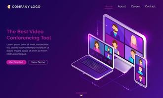 aterrissagem isométrica de chamada on-line de videoconferência vetor