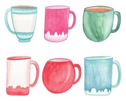 clipart de caneca de café, conjunto de clipart de xícara de café em aquarela, vetor de caneca de café