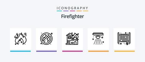 pacote de ícones da linha 5 de bombeiro, incluindo casa. fogo. botas. ferramenta. fogo. design de ícones criativos vetor
