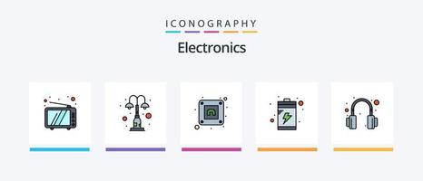 linha eletrônica cheia de 5 ícones incluindo registro. microfone. bateria. arame. dados. design de ícones criativos vetor