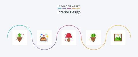 pacote de ícones planos de design de interiores com 5, incluindo . foto. luz. quadro. Panela vetor