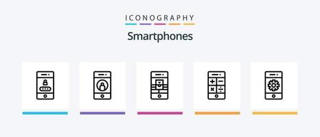 pacote de ícones da linha 5 para smartphones, incluindo conexão. telefone. social. cobrar. telefone. design de ícones criativos vetor