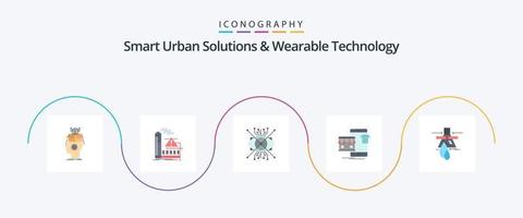 soluções urbanas inteligentes e pacote de 5 ícones de tecnologia vestível, incluindo roupas. lente. ar. olho. aumento vetor