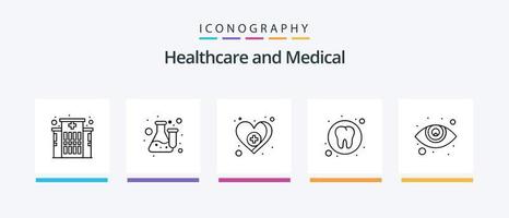 pacote de ícones da linha médica 5, incluindo tablets. medicamento. médico. teste. laboratório. design de ícones criativos vetor