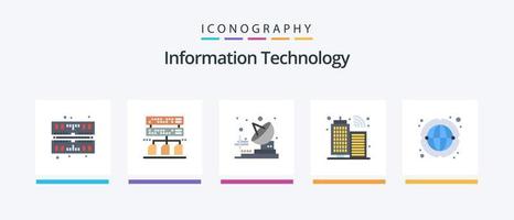 pacote de ícones plana 5 de tecnologia da informação, incluindo . mundialmente. transmissor. rede. comunicação. design de ícones criativos vetor