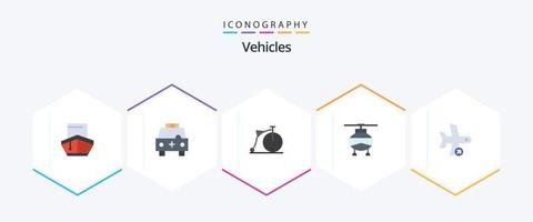 veículos 25 pacote de ícones planos, incluindo veículos. transporte. transporte. helicóptero. veículos vetor