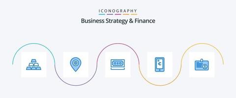 estratégia de negócios e pacote de ícones azul 5 de finanças, incluindo compras. pagamento. dinheiro. móvel. moeda vetor