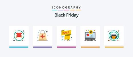 Black Friday Flat 5 Icon Pack incluindo monitor. desconto. temporadas. oferecer. etiqueta de venda. design de ícones criativos vetor